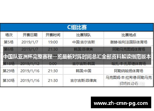 中国队亚洲杯完整赛程一览最新对阵时间总汇全部资料解读指南版本